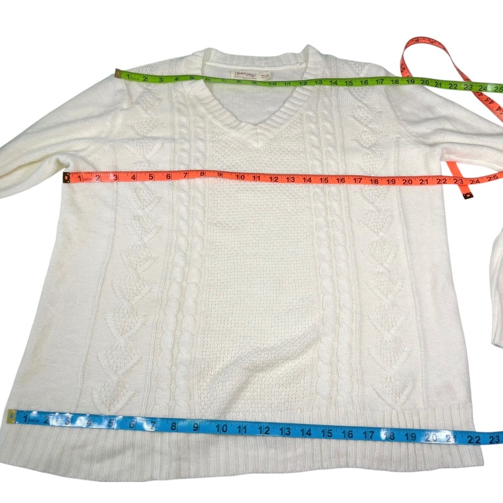 Faded Glory XXL (20) Cream V-Neck Cable Knit Sweater Preppy Coastal Grandma - Picture 4 of 9